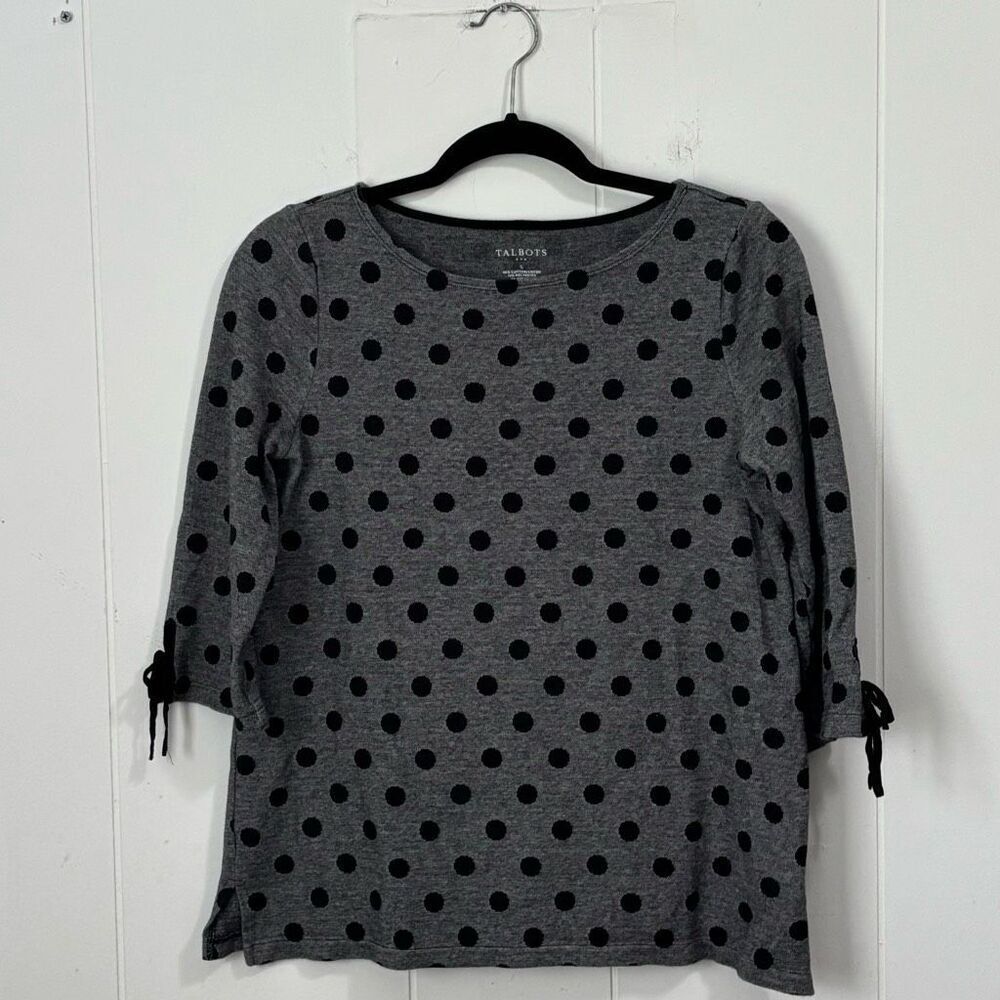 Talbots Black and Grey Quarter Sleeve‎ Polka Dot Top Small